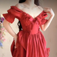 Alluring Off-the-Shoulder Red Prom Dress Lace Ruffled A-Line Evening Dress C8233