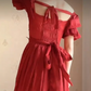 Alluring Off-the-Shoulder Red Prom Dress Lace Ruffled A-Line Evening Dress C8233