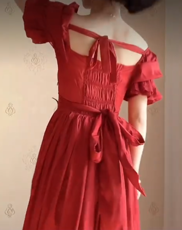 Alluring Off-the-Shoulder Red Prom Dress Lace Ruffled A-Line Evening Dress C8233
