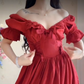 Alluring Off-the-Shoulder Red Prom Dress Lace Ruffled A-Line Evening Dress C8233