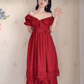 Alluring Off-the-Shoulder Red Prom Dress Lace Ruffled A-Line Evening Dress C8233