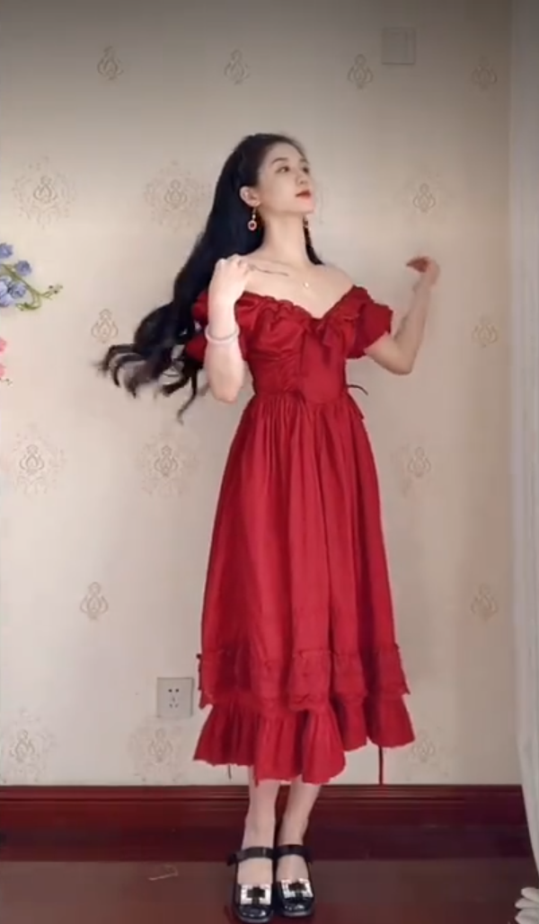 Alluring Off-the-Shoulder Red Prom Dress Lace Ruffled A-Line Evening Dress C8233