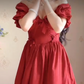 Alluring Off-the-Shoulder Red Prom Dress Lace Ruffled A-Line Evening Dress C8233