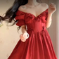 Alluring Off-the-Shoulder Red Prom Dress Lace Ruffled A-Line Evening Dress C8233