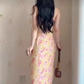 Sexy Spaghetti Straps Floral Prom Dress High Slit Ruffles Sheath Evening Dress C8235