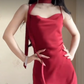 Mini robe de soirée en satin, sans bretelles, sans manches, ligne a, simple, C899