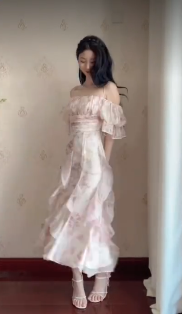 Robe de bal de princesse bustier à volants en satin long, robe de soirée C8117