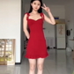 Mini robe de soirée en satin, sans bretelles, sans manches, ligne a, simple, C899