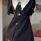 Trendy Crystals Black Homecoming Dress Short Sleeve A-Line Birthday Dress C8246