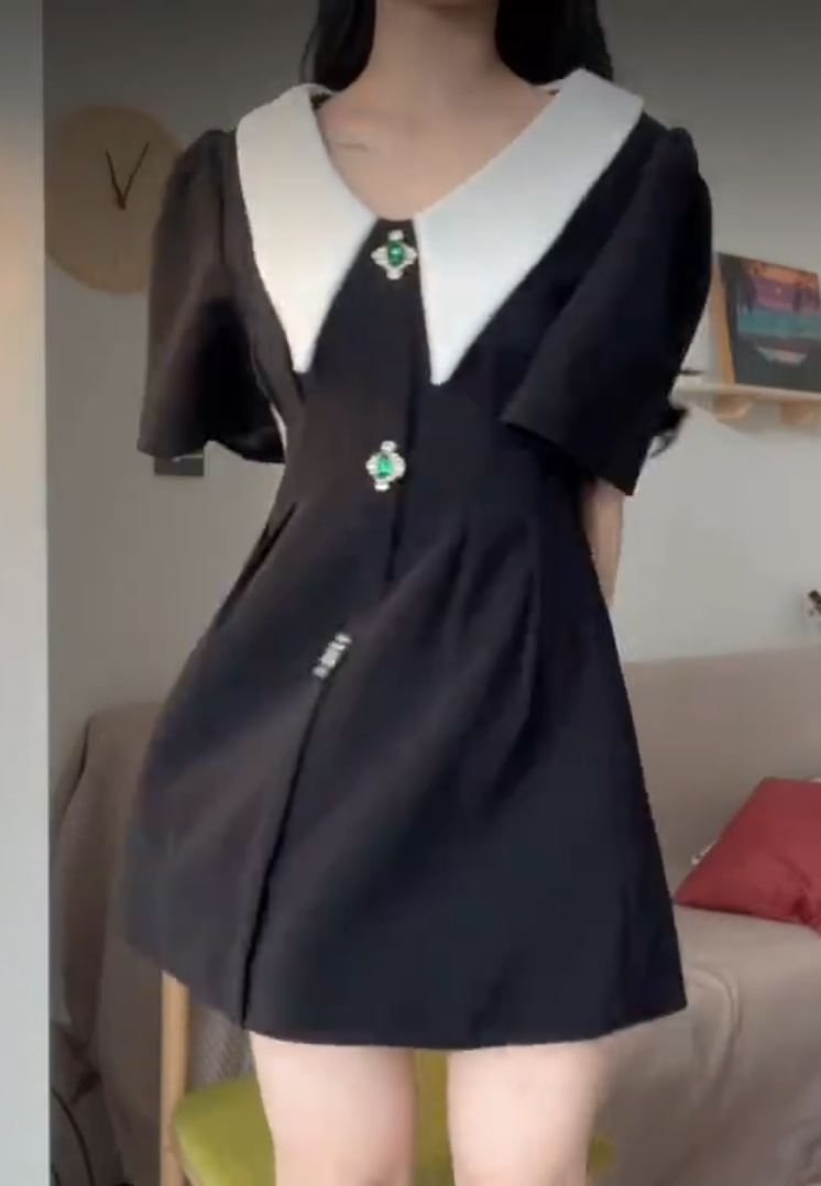 Trendy Crystals Black Homecoming Dress Short Sleeve A-Line Birthday Dress C8246