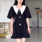 Trendy Crystals Black Homecoming Dress Short Sleeve A-Line Birthday Dress C8246