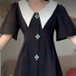 Trendy Crystals Black Homecoming Dress Short Sleeve A-Line Birthday Dress C8246