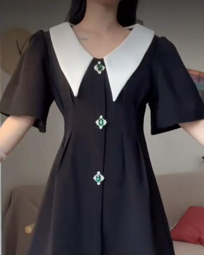 Trendy Crystals Black Homecoming Dress Short Sleeve A-Line Birthday Dress C8246