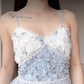 Ethereal Light Blue Spaghetti Straps Prom Dress Lace Floral A-Line Evening Dress C8247