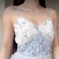 Ethereal Light Blue Spaghetti Straps Prom Dress Lace Floral A-Line Evening Dress C8247