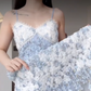 Ethereal Light Blue Spaghetti Straps Prom Dress Lace Floral A-Line Evening Dress C8247