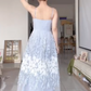 Ethereal Light Blue Spaghetti Straps Prom Dress Lace Floral A-Line Evening Dress C8247