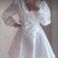 Uique V Neck White Homecoming Dress Long Sleeve Bows A-Line Birthday Dress C8248