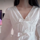 Uique V Neck White Homecoming Dress Long Sleeve Bows A-Line Birthday Dress C8248