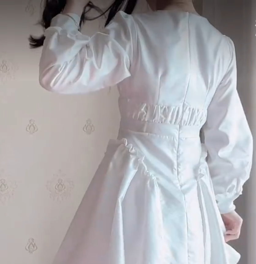 Uique V Neck White Homecoming Dress Long Sleeve Bows A-Line Birthday Dress C8248