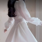 Uique V Neck White Homecoming Dress Long Sleeve Bows A-Line Birthday Dress C8248