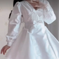 Uique V Neck White Homecoming Dress Long Sleeve Bows A-Line Birthday Dress C8248