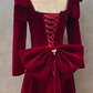 Sexy A line Long Sleeves Red Velvet Long Prom Dress C824