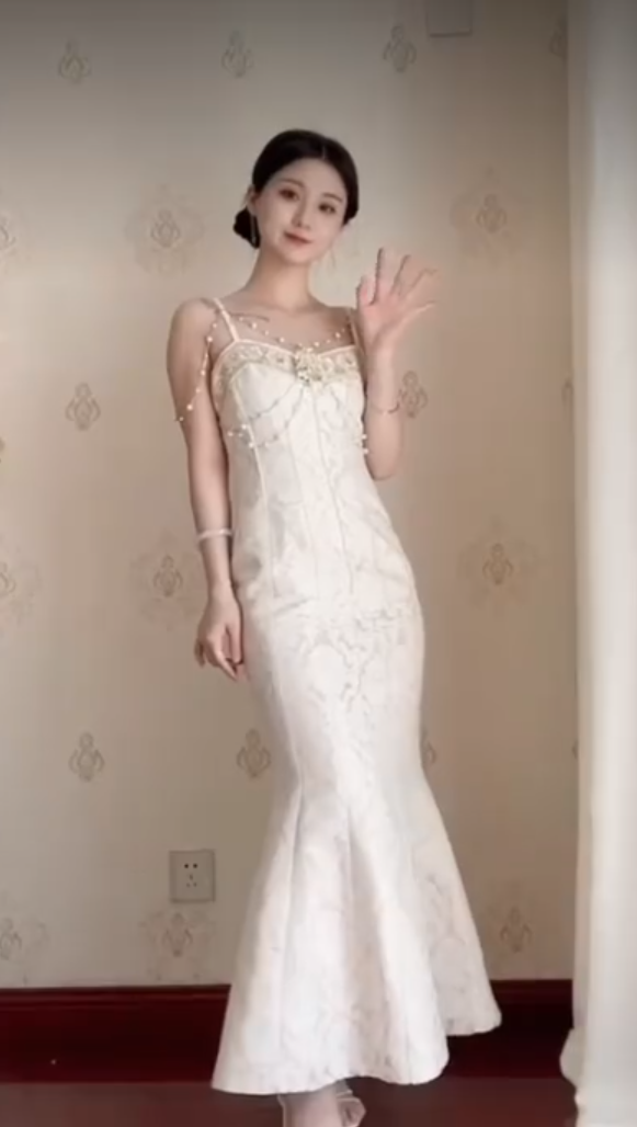Charming Beading Ivory Prom Dress Spaghetti Straps Mermaid Evening Dress C8250