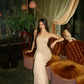 Sexy Strapless Beige Prom Dress With Choker Sequins Mermaid Evening Dress C8253