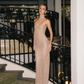 Sexy Strapless Beige Prom Dress With Choker Sequins Mermaid Evening Dress C8253