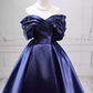 Vintage Off-the-Shoulder Navy Blue Ball Gown Satin Sweet 16 Dresses C8254