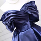 Vintage Off-the-Shoulder Navy Blue Ball Gown Satin Sweet 16 Dresses C8254