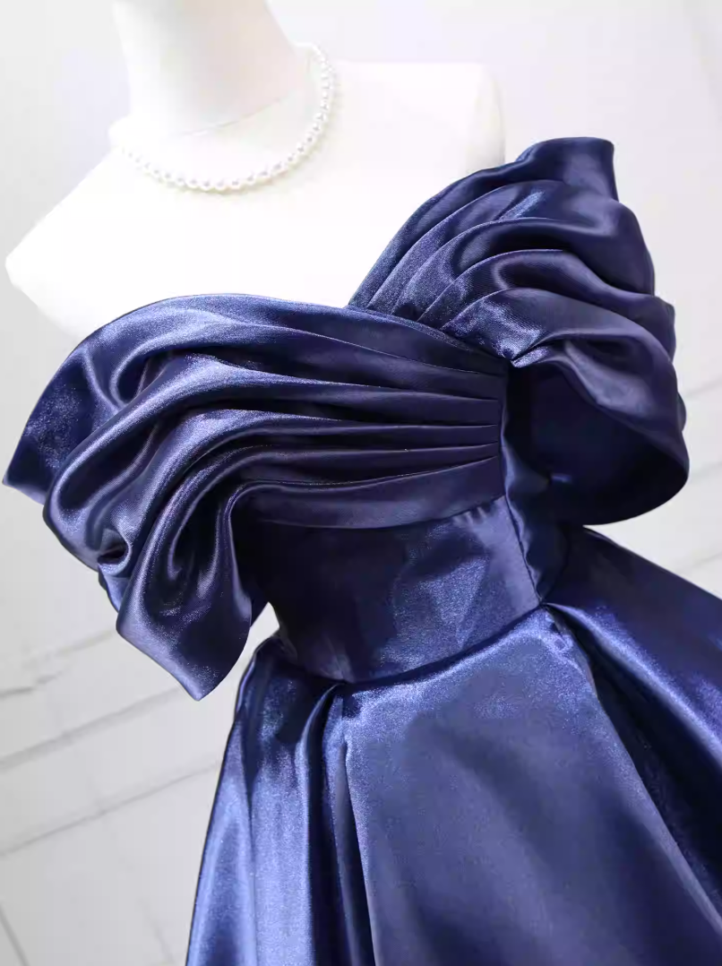 Vintage Off-the-Shoulder Navy Blue Ball Gown Satin Sweet 16 Dresses C8254