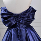Vintage Off-the-Shoulder Navy Blue Ball Gown Satin Sweet 16 Dresses C8254