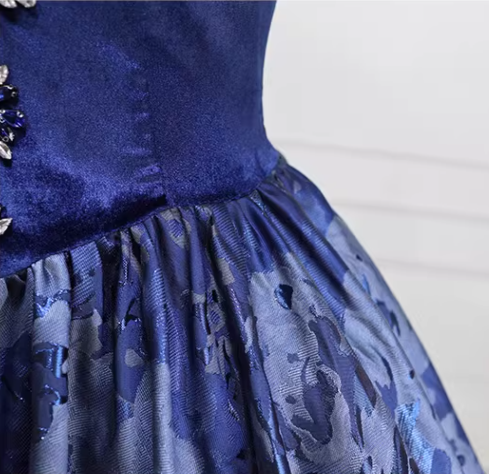 Elegant Short Sleeve Blue Ball Gown Beaded Sweet 16 Dresses C8255