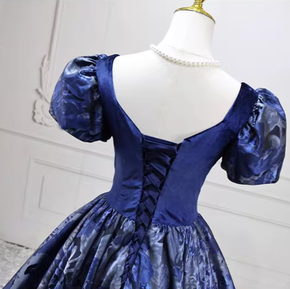 Elegant Short Sleeve Blue Ball Gown Beaded Sweet 16 Dresses C8255