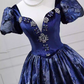 Elegant Short Sleeve Blue Ball Gown Beaded Sweet 16 Dresses C8255