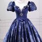 Elegant Short Sleeve Blue Ball Gown Beaded Sweet 16 Dresses C8255