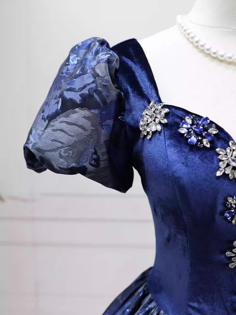 Elegant Short Sleeve Blue Ball Gown Beaded Sweet 16 Dresses C8255