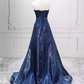 Classical Strapless Navy Blue Ball Gown Long Satin Sweet 16 Dresses C8259