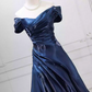 Classical Strapless Navy Blue Ball Gown Long Satin Sweet 16 Dresses C8259