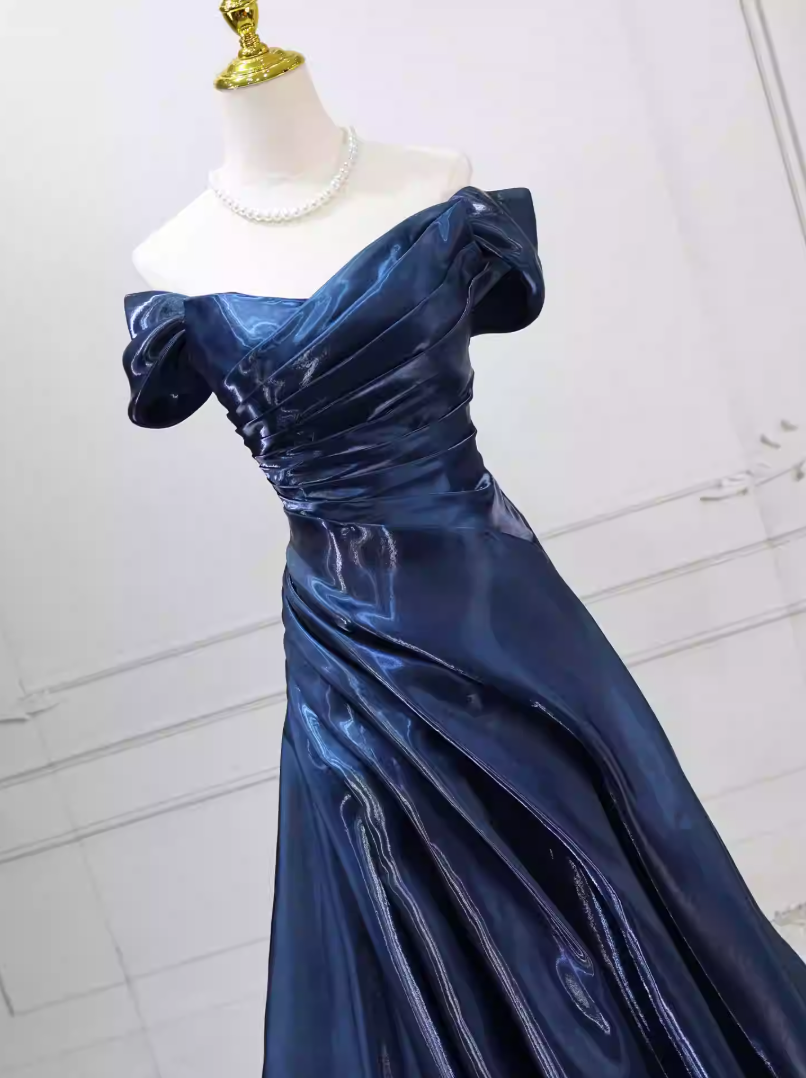 Classical Strapless Navy Blue Ball Gown Long Satin Sweet 16 Dresses C8259