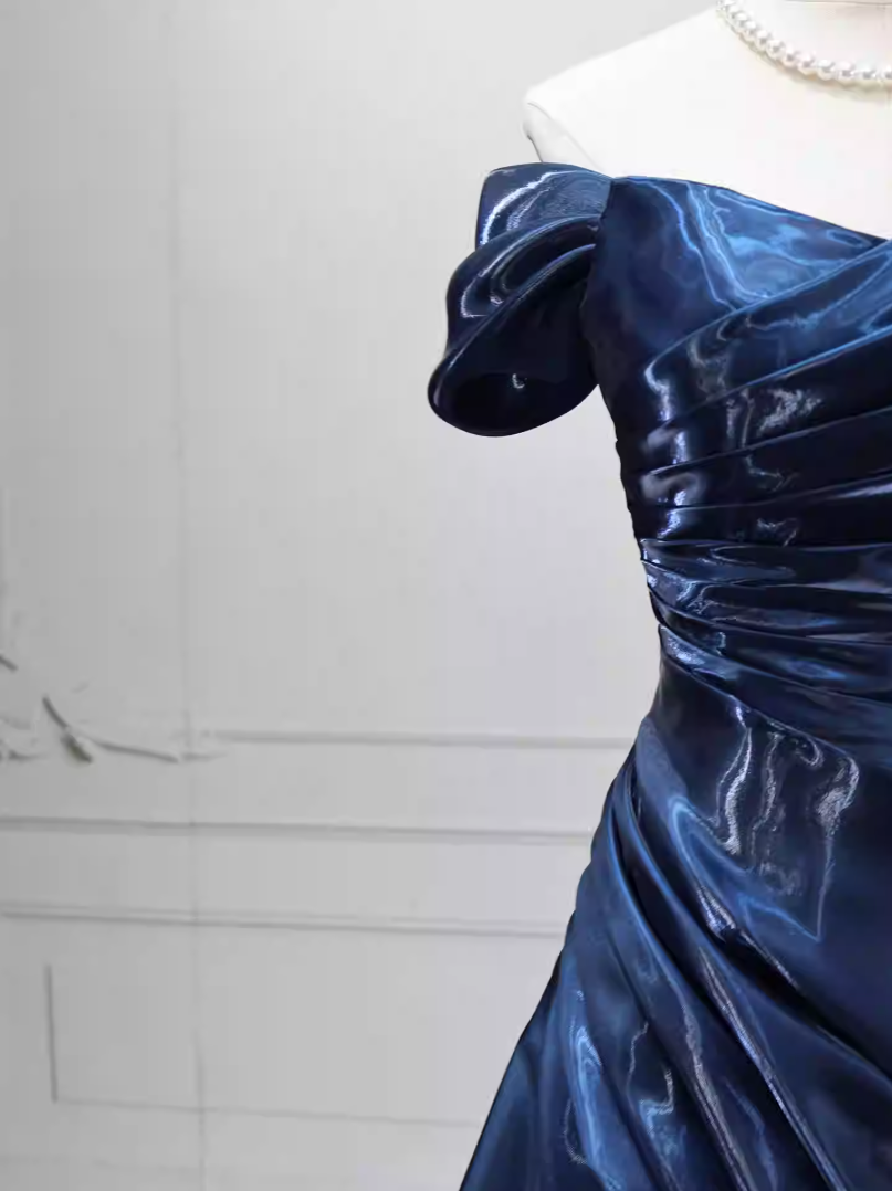 Classical Strapless Navy Blue Ball Gown Long Satin Sweet 16 Dresses C8259