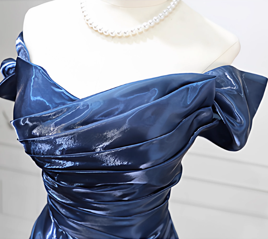 Classical Strapless Navy Blue Ball Gown Long Satin Sweet 16 Dresses C8259