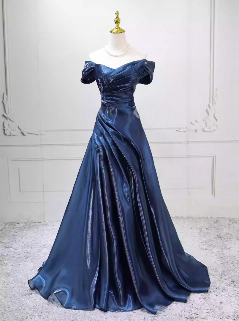 Classical Strapless Navy Blue Ball Gown Long Satin Sweet 16 Dresses C8259