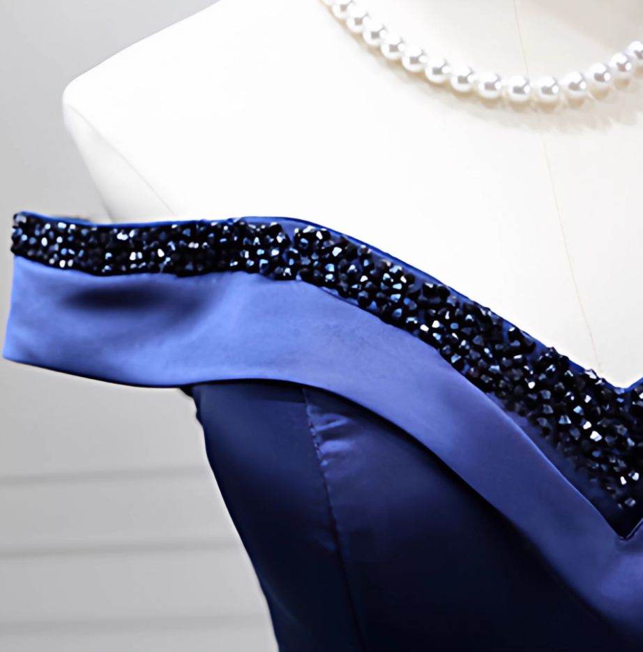 Trendy Off-the-Shoulder Blue Ball Gown Long Beads Sweet 16 Dresses C8260