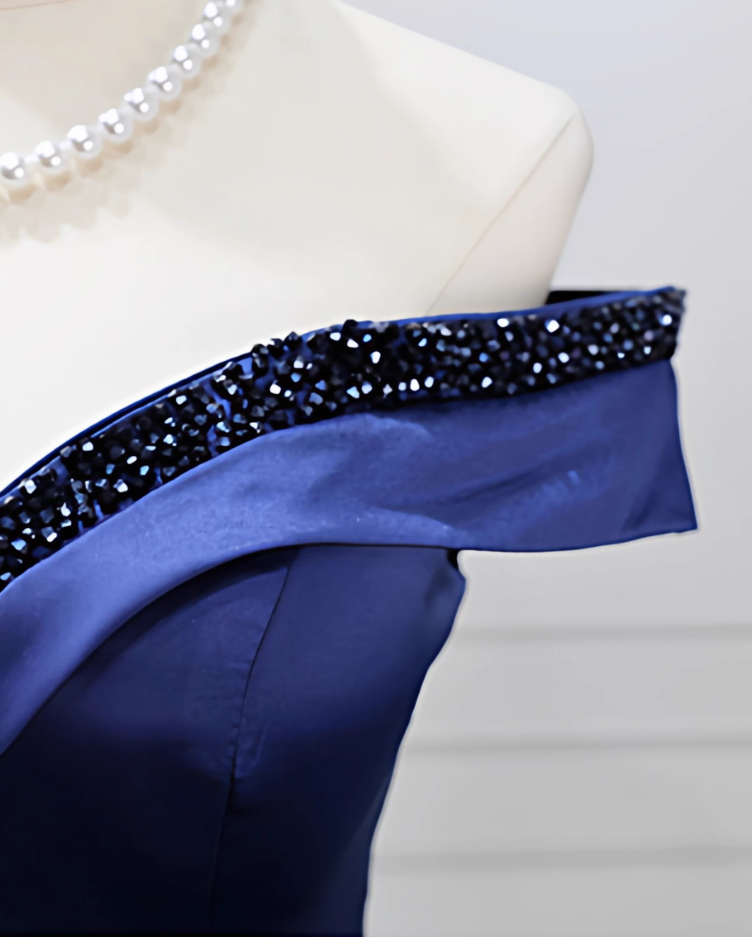 Trendy Off-the-Shoulder Blue Ball Gown Long Beads Sweet 16 Dresses C8260