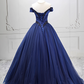 Trendy Off-the-Shoulder Blue Ball Gown Long Beads Sweet 16 Dresses C8260