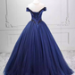 Trendy Off-the-Shoulder Blue Ball Gown Long Beads Sweet 16 Dresses C8260