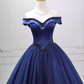 Trendy Off-the-Shoulder Blue Ball Gown Long Beads Sweet 16 Dresses C8260